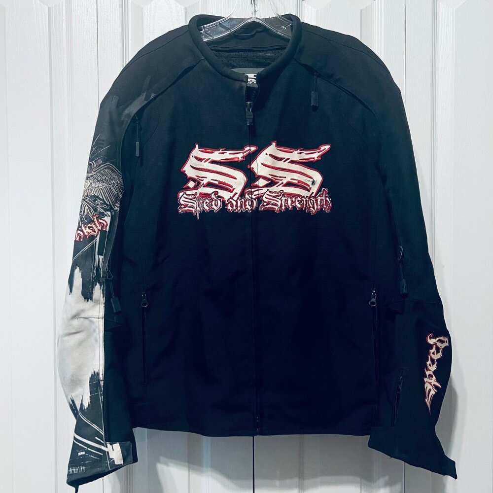 Speed & Strength Gear-Men's X Large Lined Motorcycle Jacket-Hang em High-Bl/Red